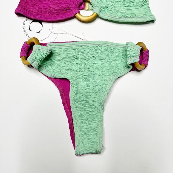 Cleonie The Oceania Bikini Crinkle Two Tone Pink & Mint Goddess One Size - Picture 4 of 9